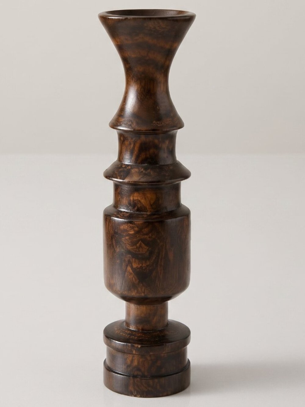Vintage Hand Turned Ebony Wood Bud Vase Sculptural MCM Rustic Decor 9.5”